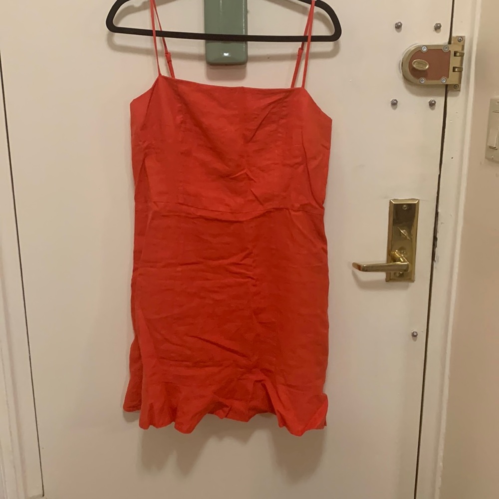 & Other Stories Red Linen Midi Dress with smocked back